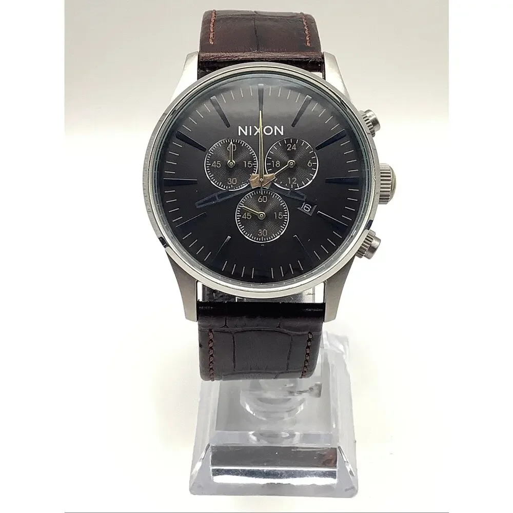 Nixon Sentry Chrono Men's Watch Stainless Brown Leather
